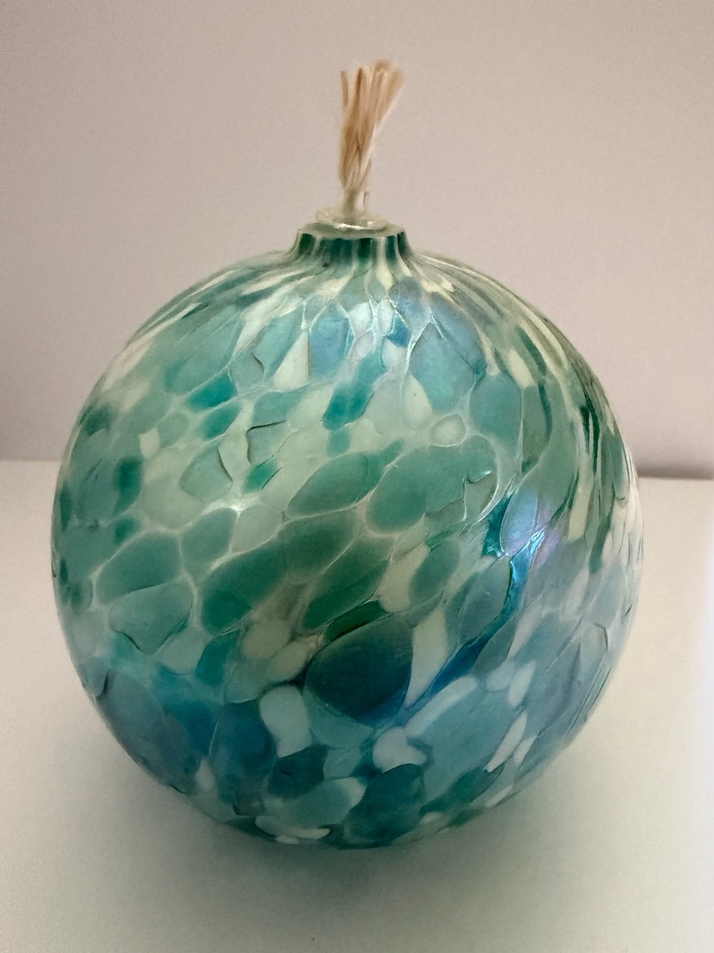 Handblown Iridescent Art Multicolor Glass Ball
Oil Lamp Ornament - Home Art